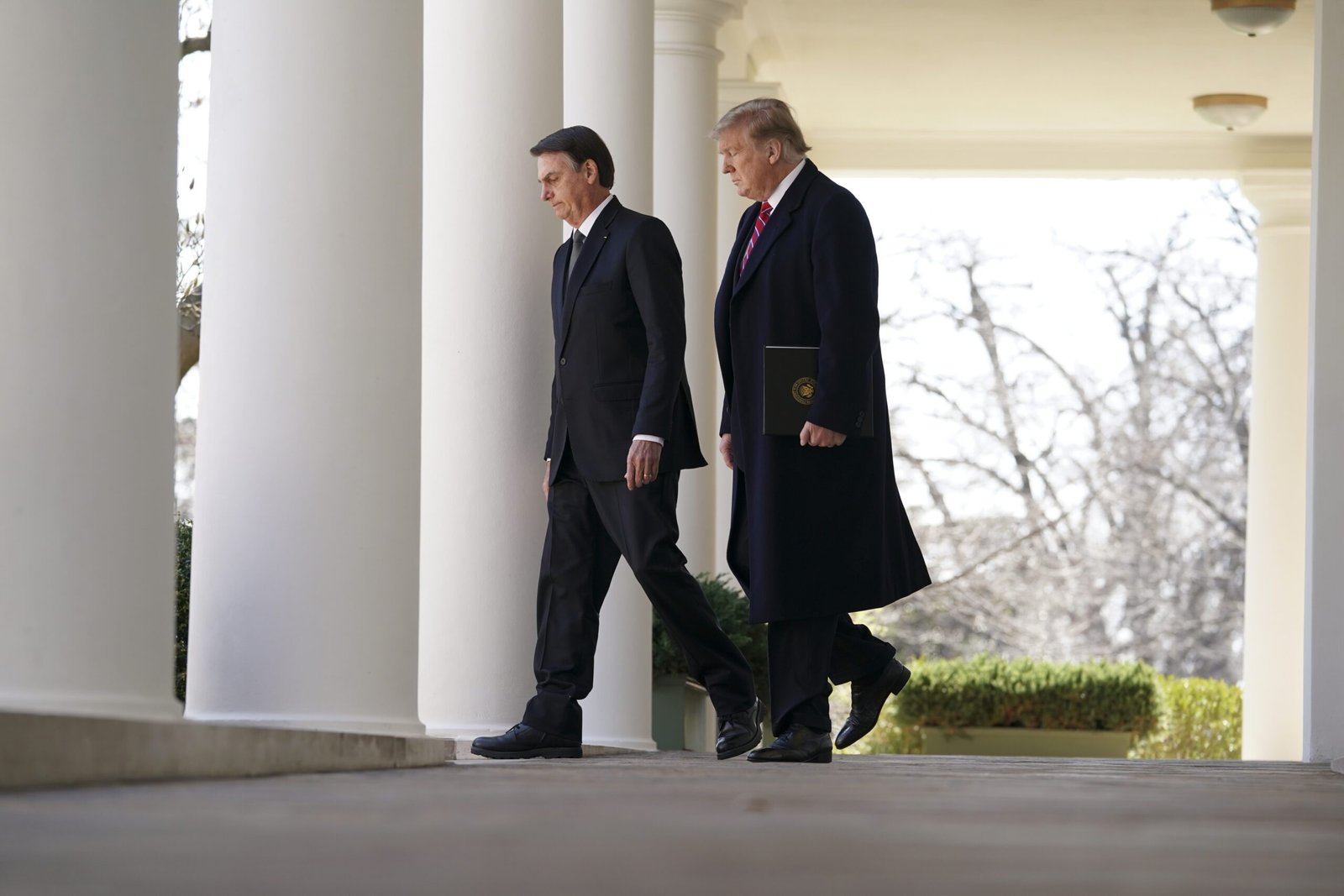 FILE — President Donald Trump and President Jair Bolsonaro of Brazil walk to the Rose Garden for a joint news conference at the White House, in Washington, March 19, 2019. In Trump’s first term, few world leaders were a more reliable ally than Bolsonaro. (Doug Mills/The New York Times)