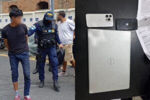 Capturan a presuntos responsables de robar equipo de la oficina del cementerio de BDM valorados en más de Q.15 mil. Foto La Hora: PNC