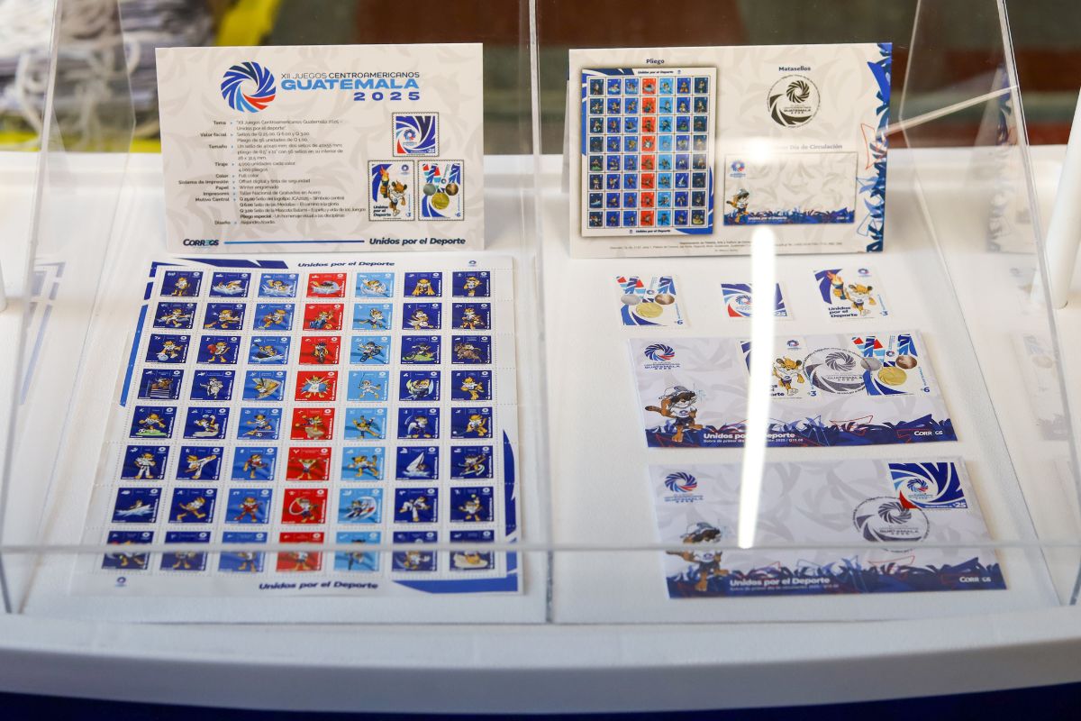 Sellos conmemorativos por Juegos Centroamericanos Guatemala 2025. Foto La Hora: CIV